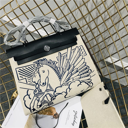 Kelly-Inspired Canvas Bag Pegasus Graffiti Retro Street