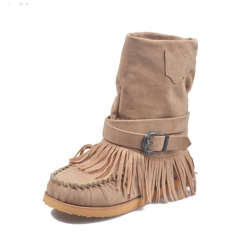 Fringe Middle Boots for Women | Suede Tassel Chic Buckle Fashion Boots