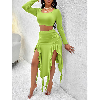 Ruffle Asymmetrical Skirt Two-Piece Outfit Set | Bold Summer Vibes Style 2025