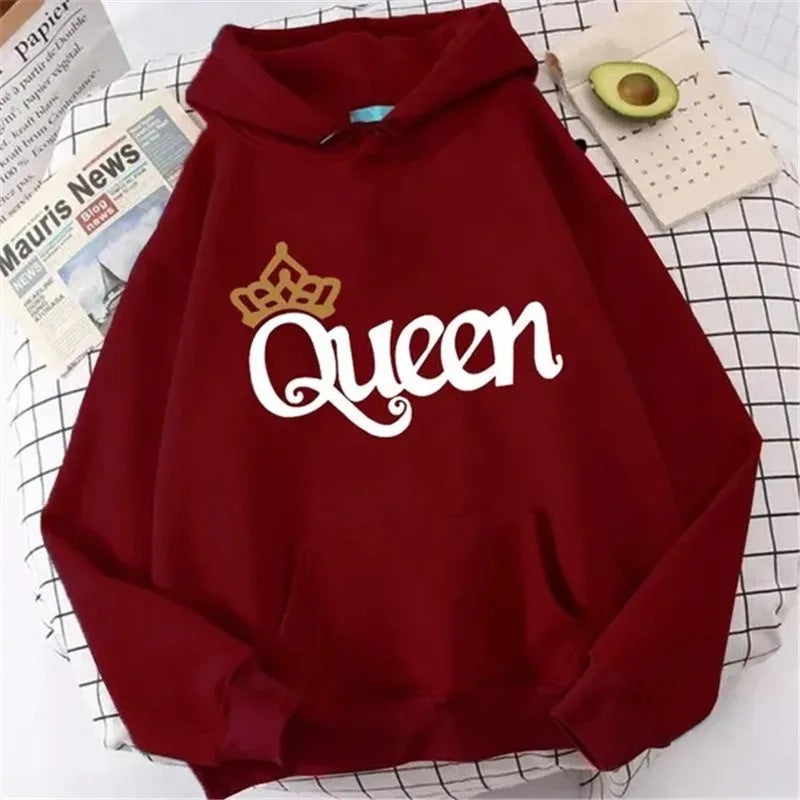 QUEEN Print Fleece Hoodie – Cozy & Stylish Pullover Sweatshirt