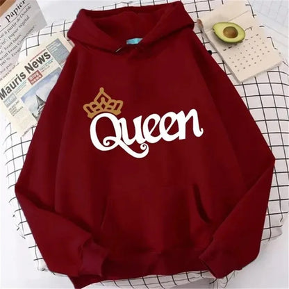 QUEEN Print Fleece Hoodie – Cozy & Stylish Pullover Sweatshirt
