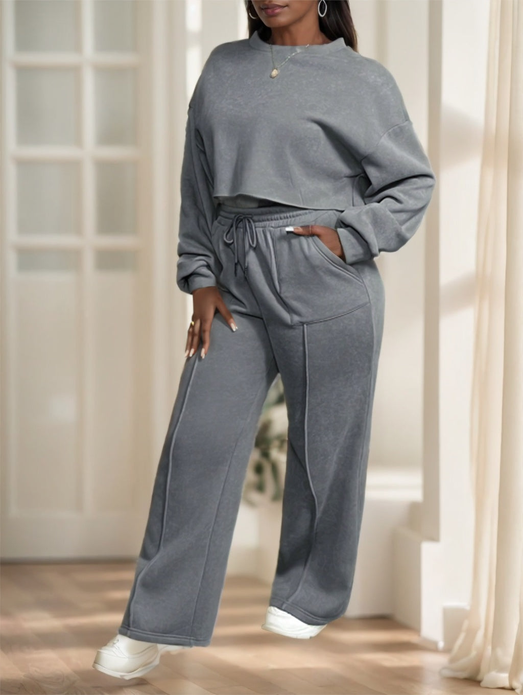 Loose Fit Long-Sleeve Top & Pants Two-Piece Outfit Set | Trendy Street Style Style 2025