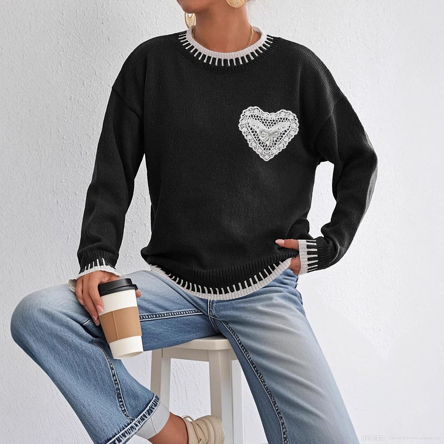 Womens Patchwork Loose Sleeve Sweaters