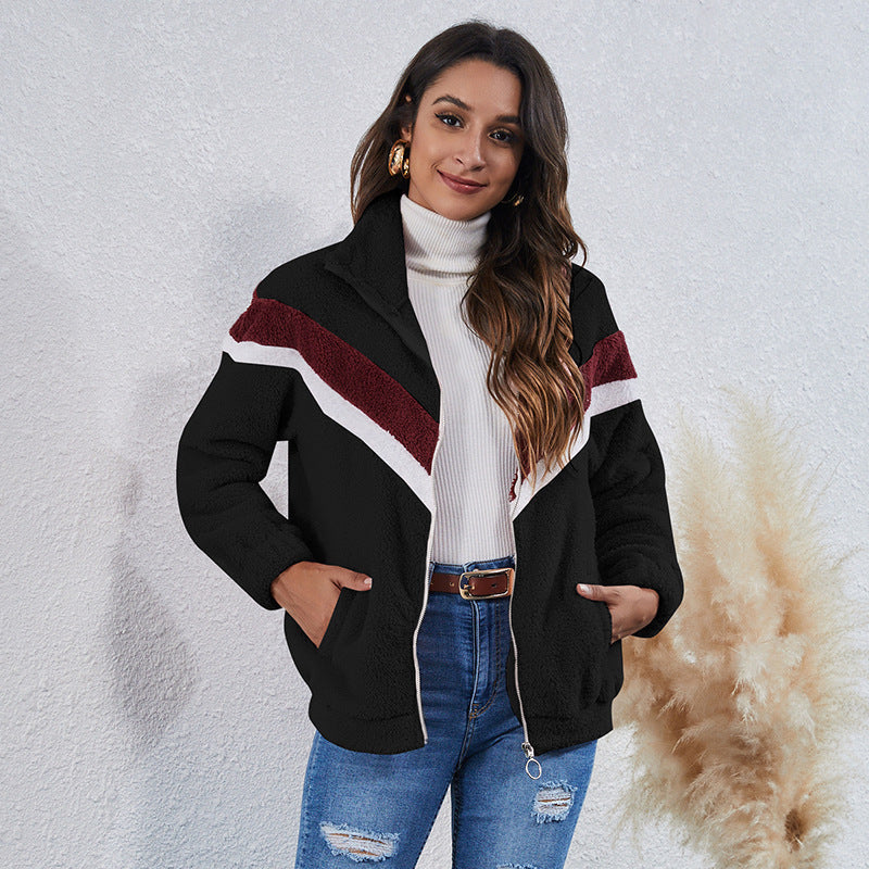 Cozy Striped Plush Jacket – Coats Outfits Women & Chic Winter Layering
