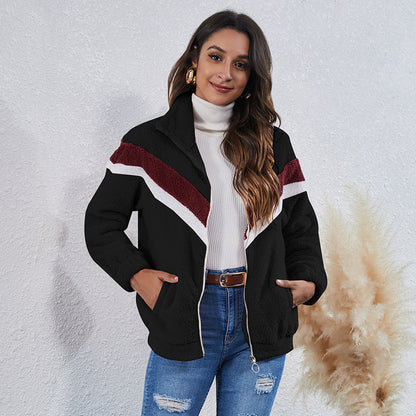Cozy Striped Plush Jacket – Coats Outfits Women & Chic Winter Layering