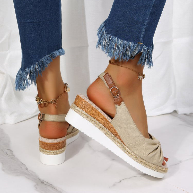Peep Toe Block Heels Buckle Strap Summer Shoes