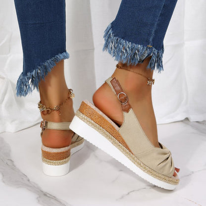 Peep Toe Block Heels Buckle Strap Summer Shoes