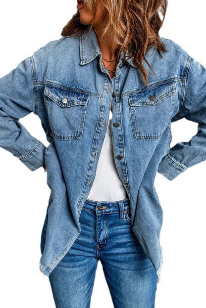 High Street Style Woman Casual Blue Cropped Denim Jacket