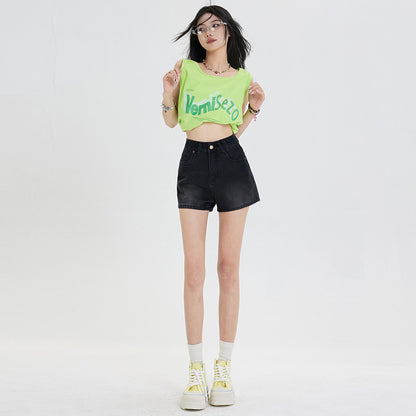 Fashion Personality Denim Shorts Women – Black Streetwear & Summer Outfit