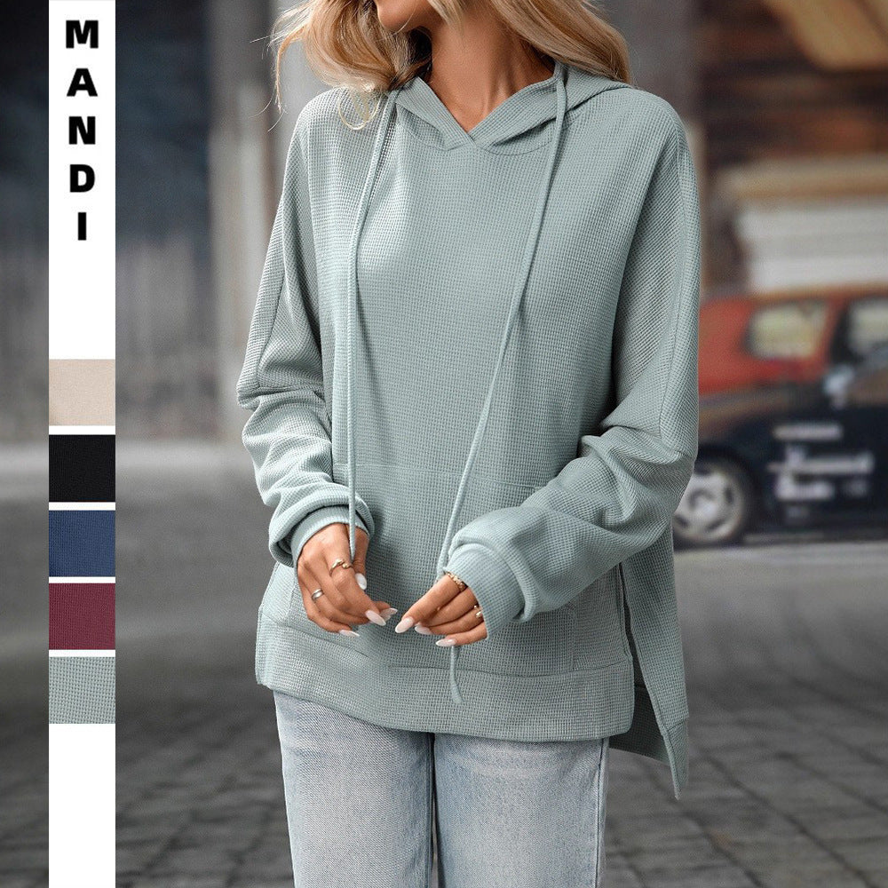 Waffle Knit Long Sleeve Pullover Cotton Sweaters – Cozy Texture, Oversized Effortless Street Style