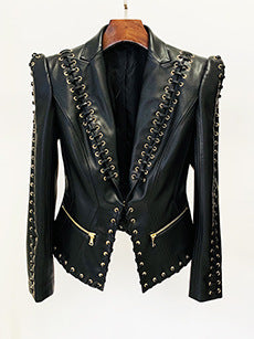 Lapel Collar Elegant Leather Cropped Jackets