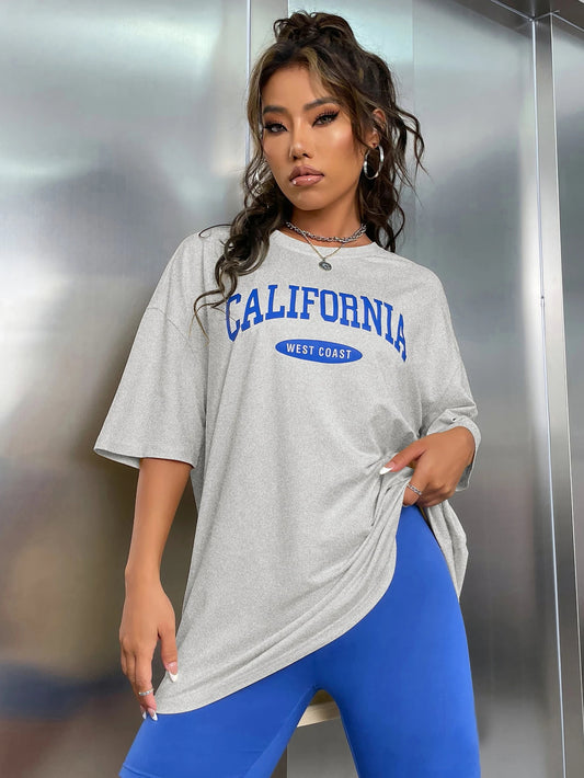 Loose Fit California West Coast Letter Tee – Women’s Casual Cotton T-Shirt, Summer Street Style Outfit