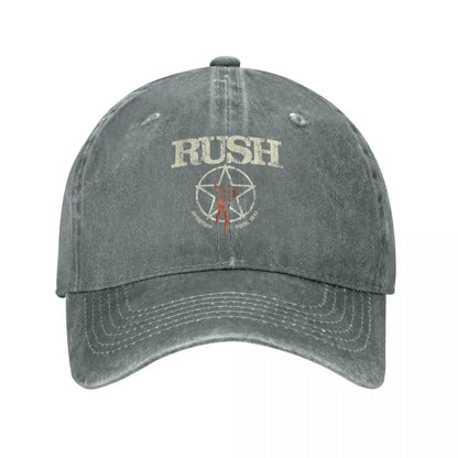 Fashion Rush Band Baseball Cap – Unisex Distressed Washed Snapback Hat for Outdoor Workouts