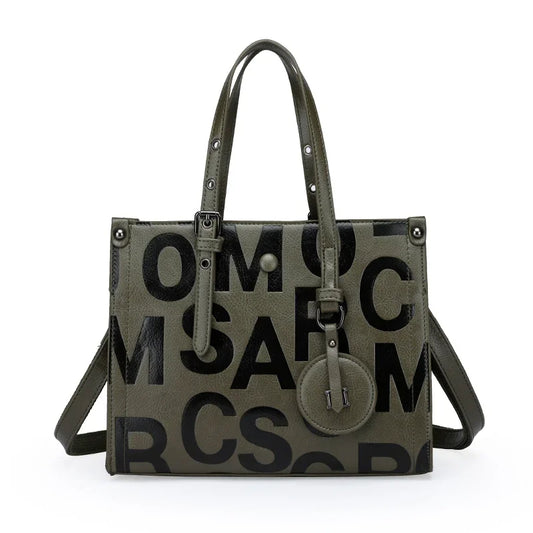 Letter Rivet Tassel Tote Bag PU Leather Structured