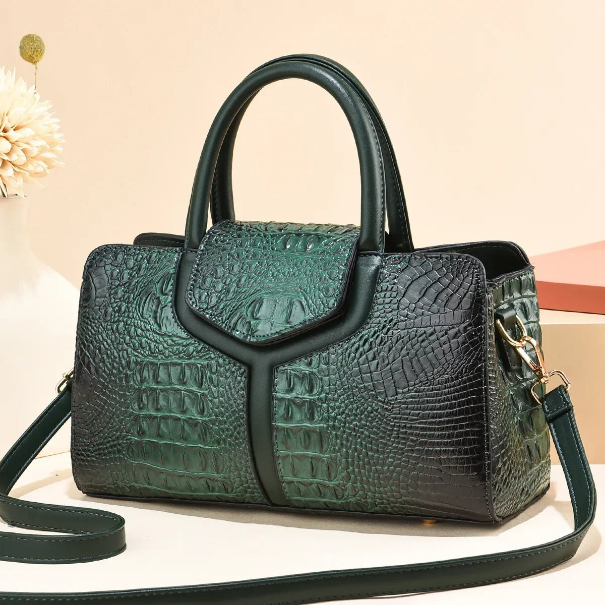 Summer Vintage Alligator Top-Handle Bag – Large Capacity Women's Fashion Shoulder & Crossbody Bag