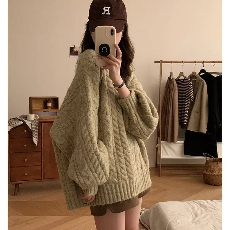 Soft Glutinous Knit Pullover – Korean Loose Fit Lazy Style Sweater Jacket for Women