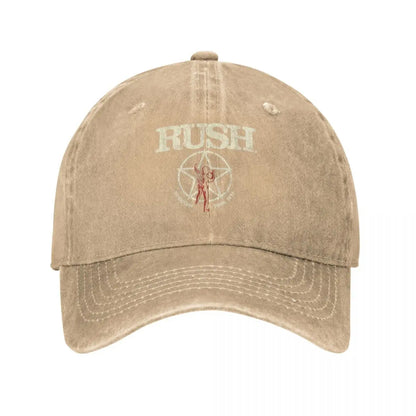 Fashion Rush Band Baseball Cap – Unisex Distressed Washed Snapback Hat for Outdoor Workouts