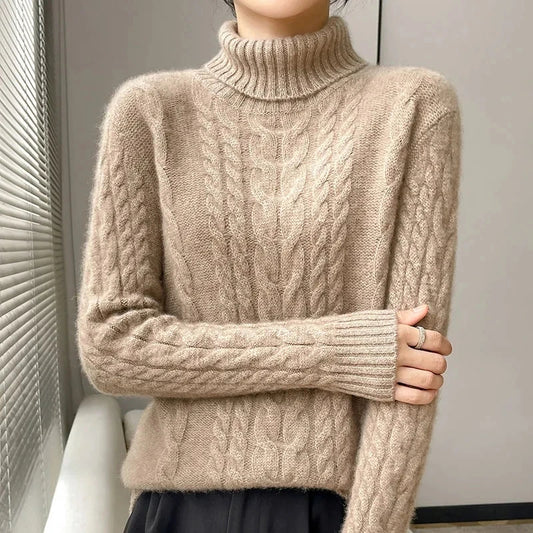 Long Turtleneck Off Shoulder Knit Sweater