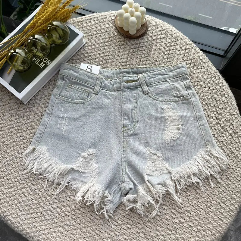 Summer Fashion Tassel Ripped Denim Shorts