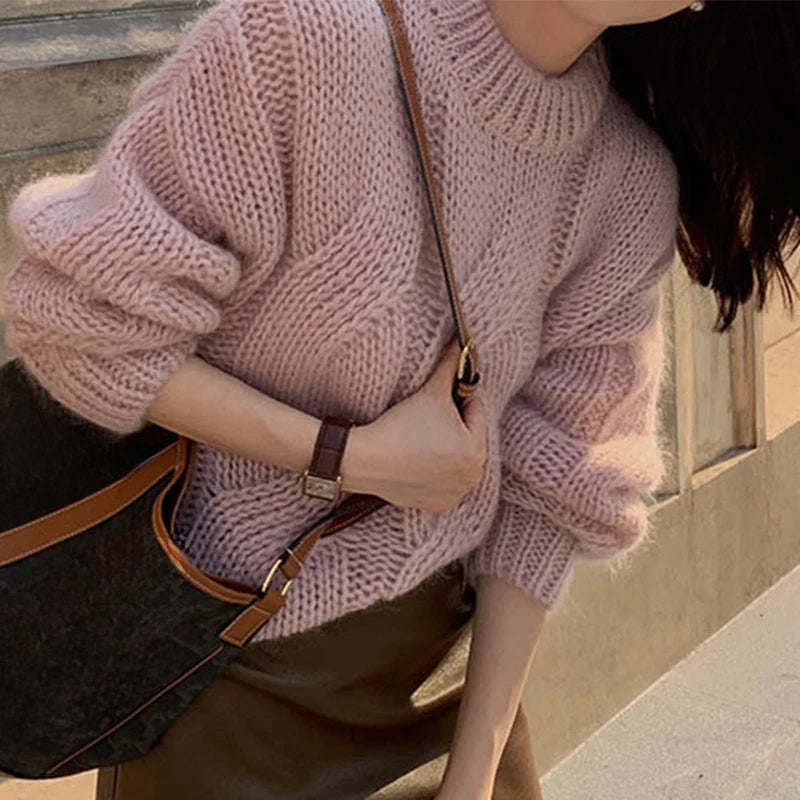 Coarse Yarn Knit Wool Sweater – Slim Fit O-Neck Pullover for Autumn Winter