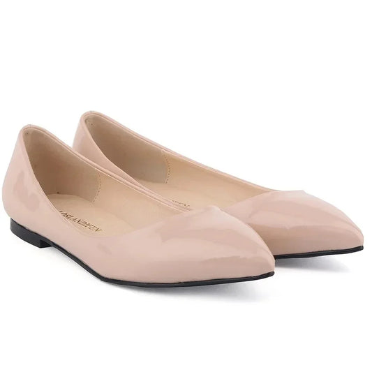Faux Fur-Accented Patent Leather Flats | Pointed Toe Slip-Ons for Women