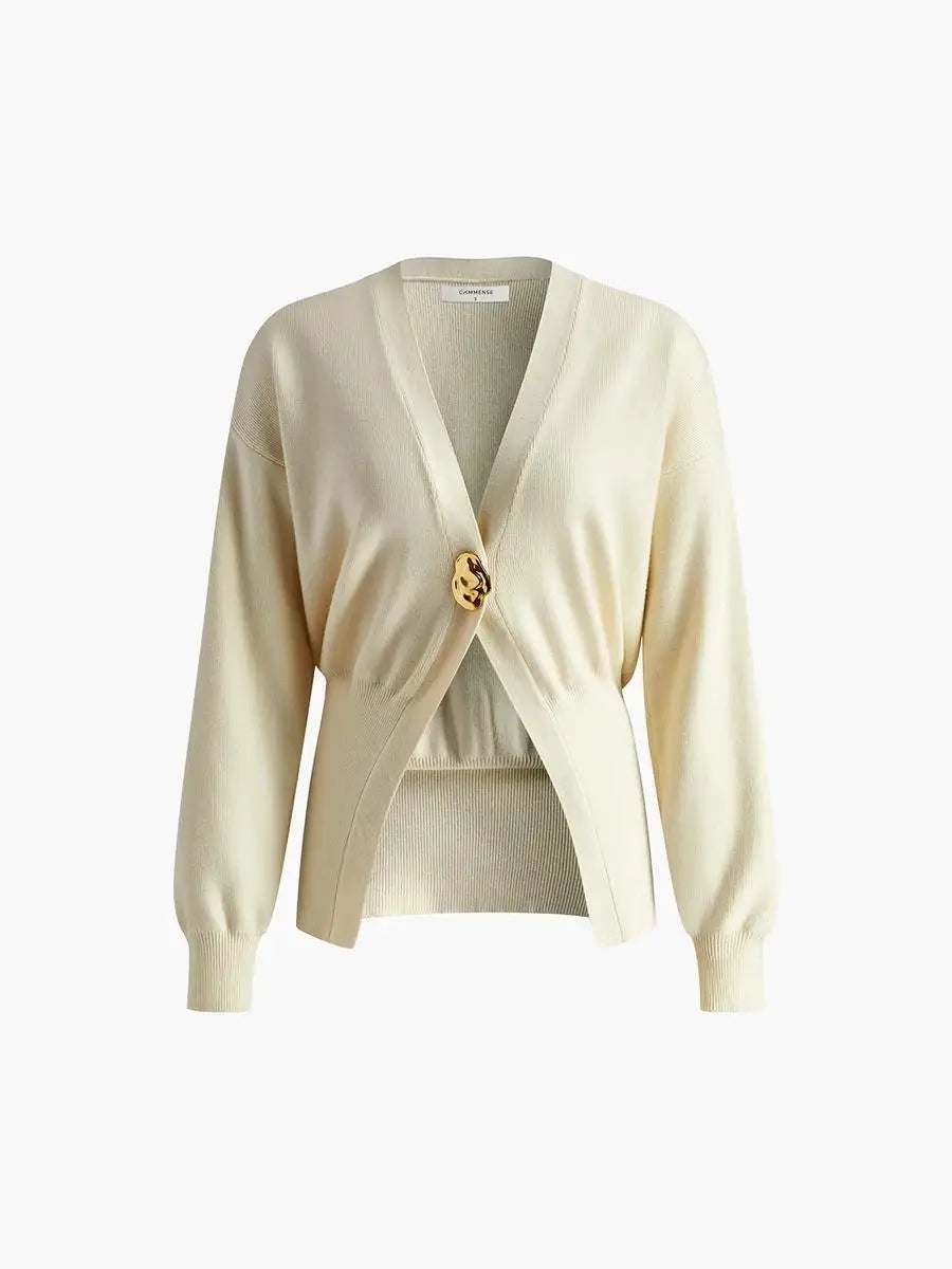 Big Classic Button Deep V Neck Cardigan