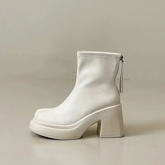 Korean-Inspired Ankle Boots for Women | Chunky Square Heel Platform Boots