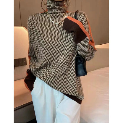 Autumn/Winter Korean Fashion Plaid Women's Turtleneck Sweater