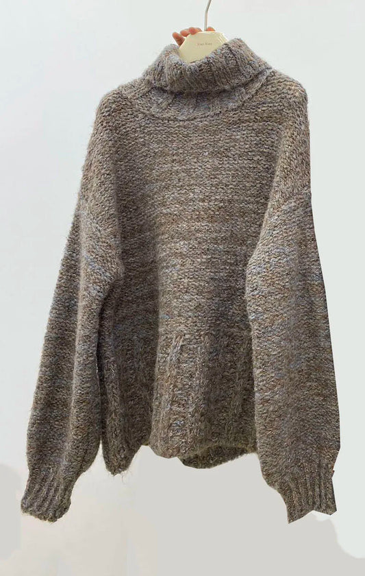 Thick Wool Turtleneck Sweater – Fluffy Loose Winter Knit Pullover