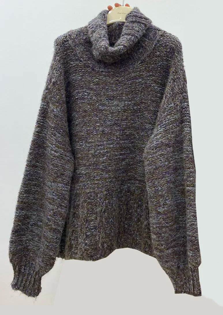 Thick Wool Turtleneck Sweater – Fluffy Loose Winter Knit Pullover