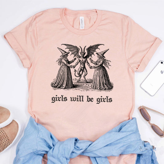 Witch & Devil Love Printed Tee – Women’s Casual Cotton-Blend T-Shirt, Street Style Outfit