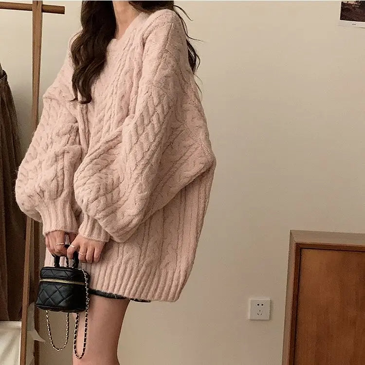 Soft Glutinous Knit Pullover – Korean Loose Fit Lazy Style Sweater Jacket for Women