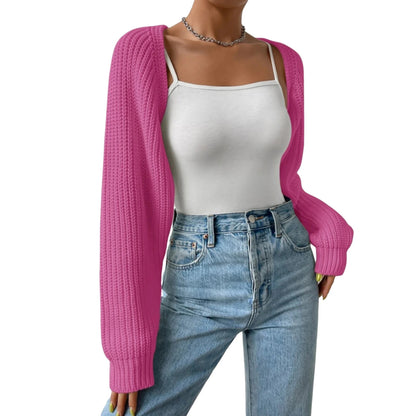 Women's Cropped Open-Front Cardigan – Ribbed Knit Bolero
