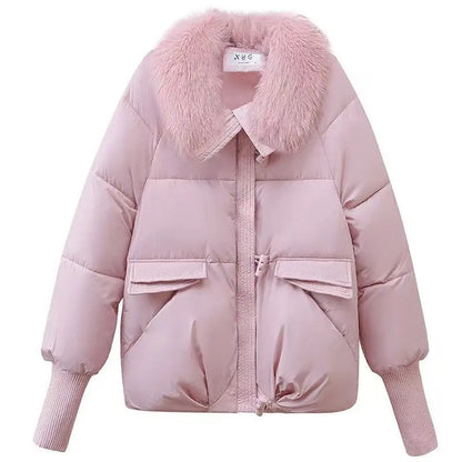 New Winter Down cotton Short Padded Fur Collar Puffer Jackets for Women