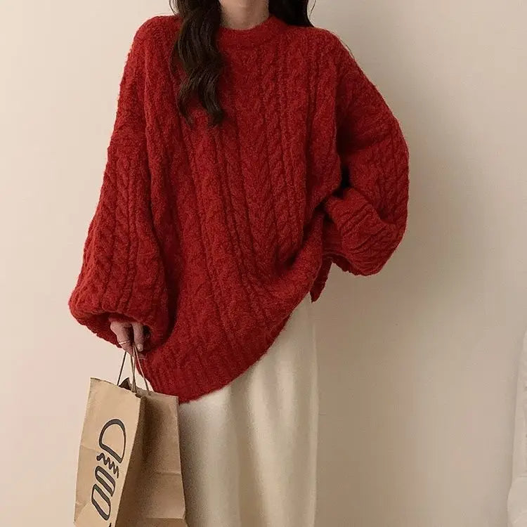 Soft Glutinous Knit Pullover – Korean Loose Fit Lazy Style Sweater Jacket for Women