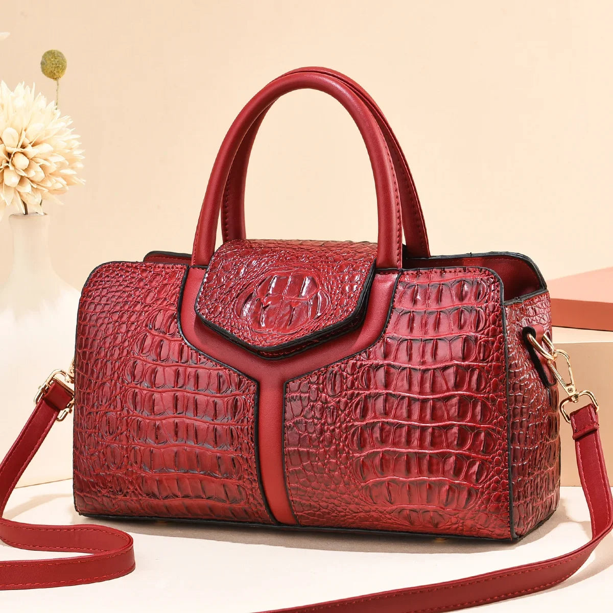 Summer Vintage Alligator Top-Handle Bag – Large Capacity Women's Fashion Shoulder & Crossbody Bag