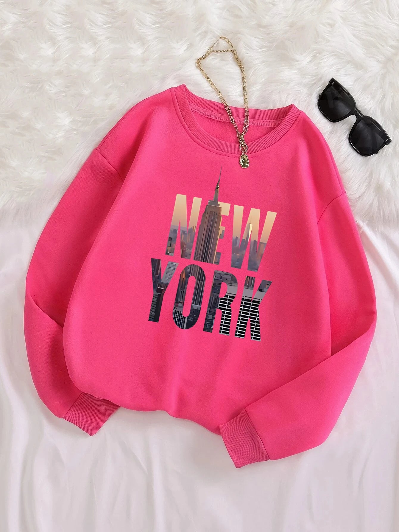 New York Printed Crew Neck Sweatshirts