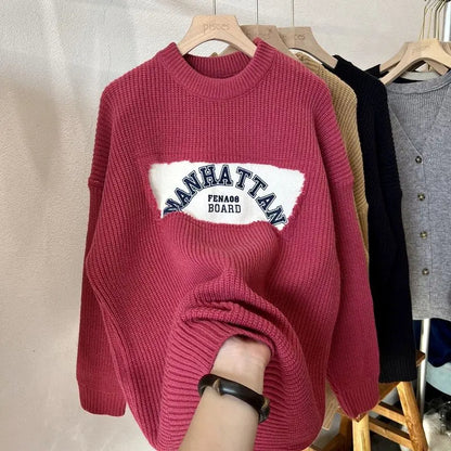 Loose Knit Spliced Sweater – Korean Style Pullover for Autumn Winter