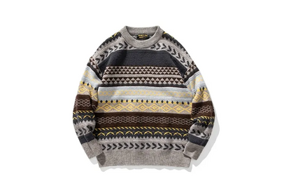 Men's Vintage Striped Knitted Sweater – Retro O-Neck Pullover, Long Sleeve Casual Jumper