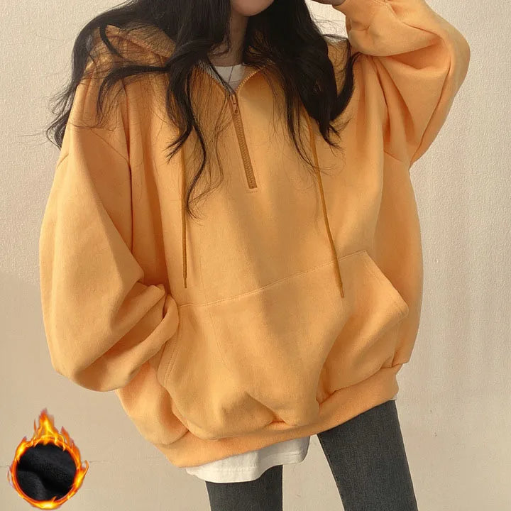 Women's Oversized Half Zip Hoodie – Casual & Cozy Solid Color Sweatshirt