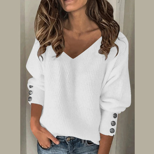 Women's Casual V-Neck Polyester Winter Blouse