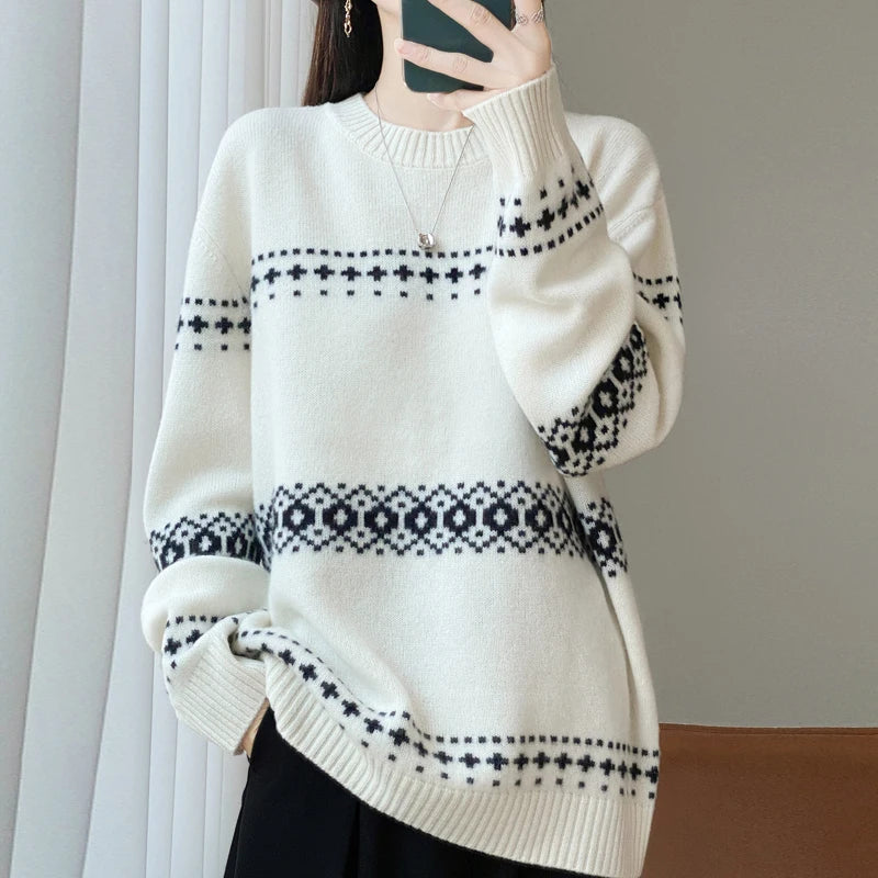 100% Wool Striped Sweater – Oversized Pullover for Winter 2026