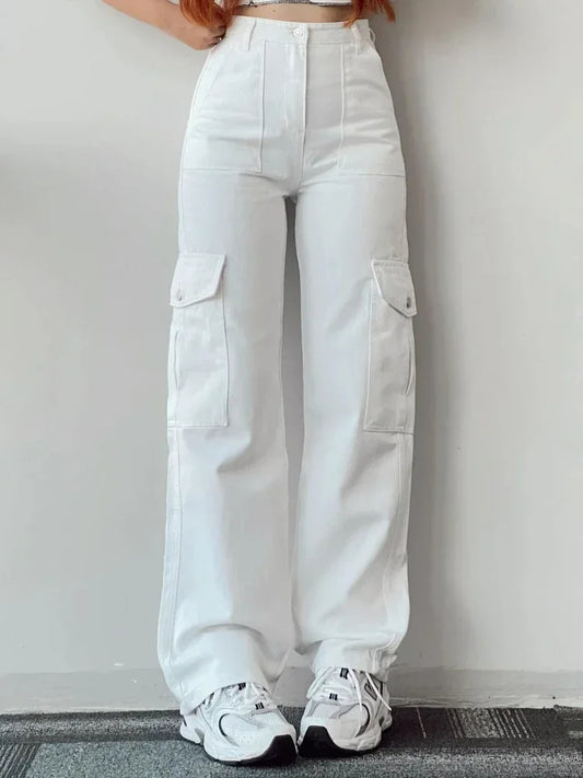 Women’s Mid Waist Cargo Pants – Full Length Utility Broadcloth Trousers