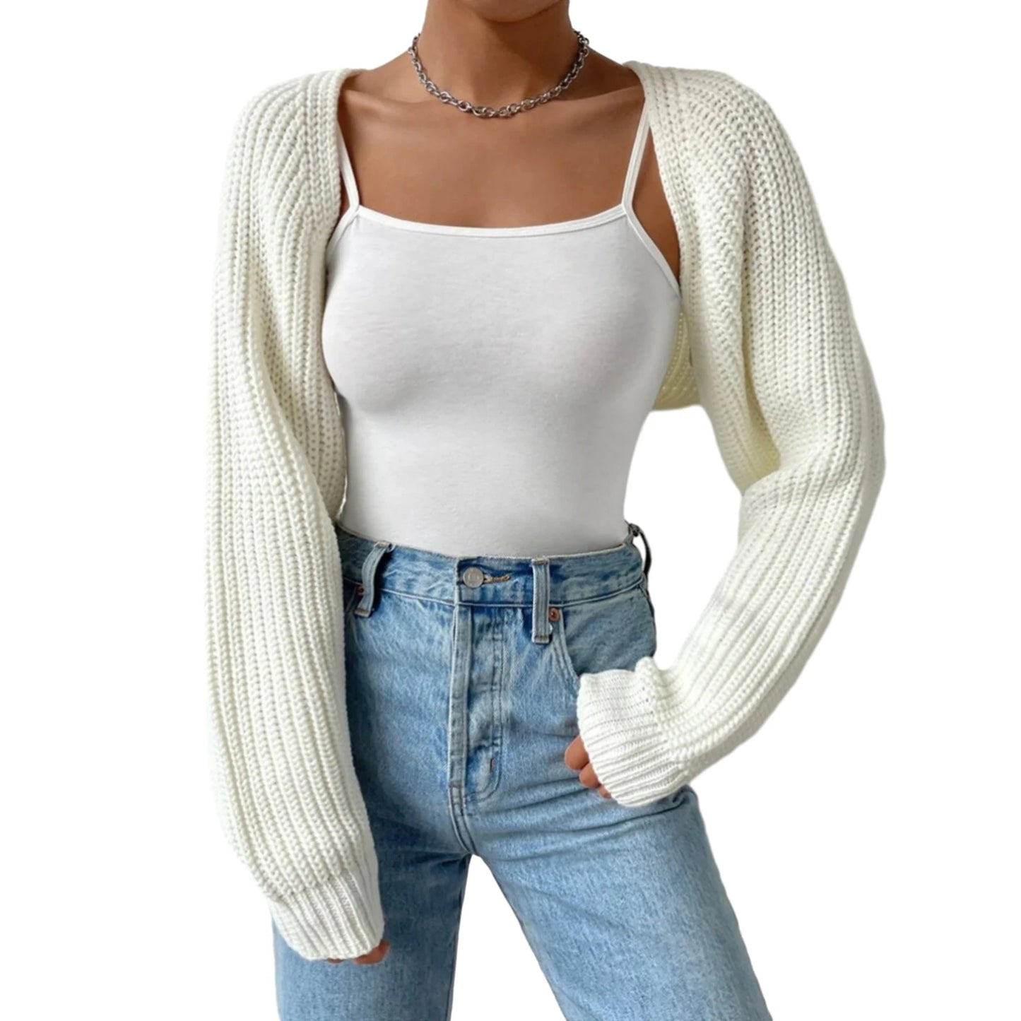Women's Cropped Open-Front Cardigan – Ribbed Knit Bolero