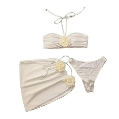 Rose Flower Brazilian Strapless Bikini Set