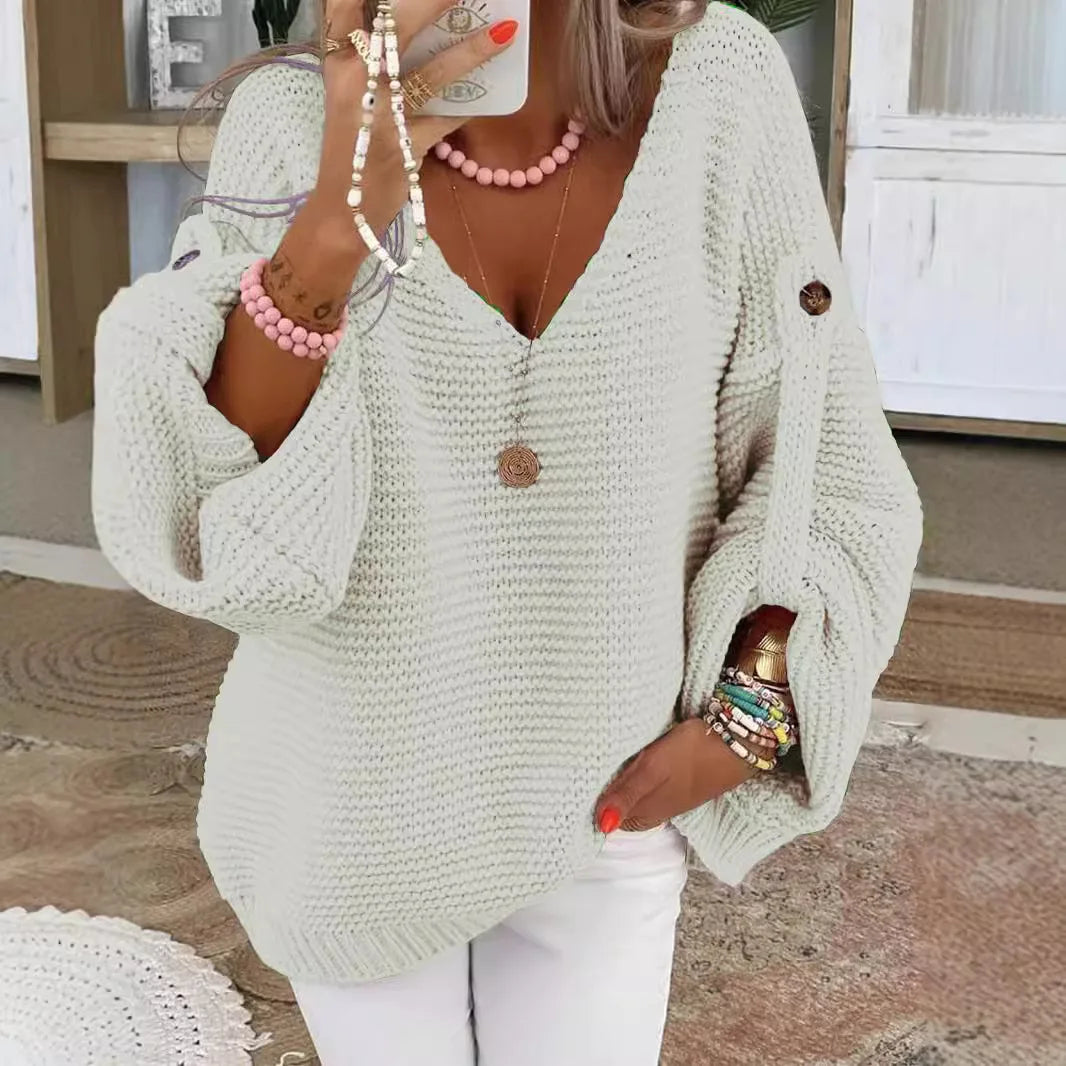 Casual V Neck Knitted Ladies Cardigan Sweater