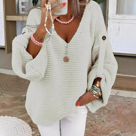 Casual V Neck Knitted Ladies Cardigan Sweater