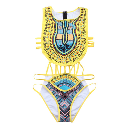 Dashiki Print Multi-Strap Monokini Aesthetic