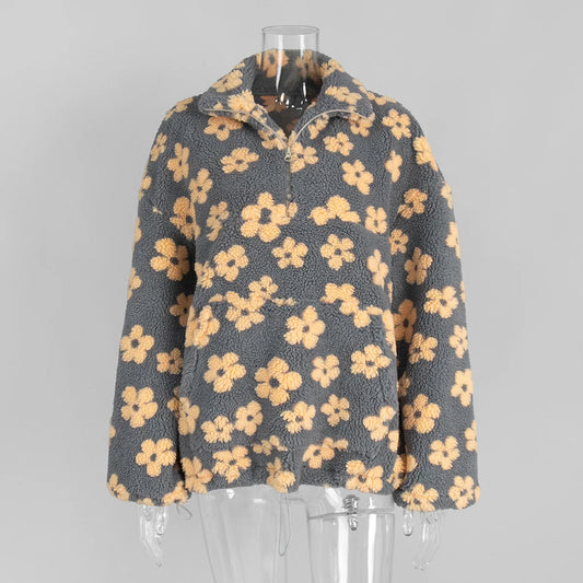 Oversized Vintage Sweatshirts – V-Neck Patchwork Sweater