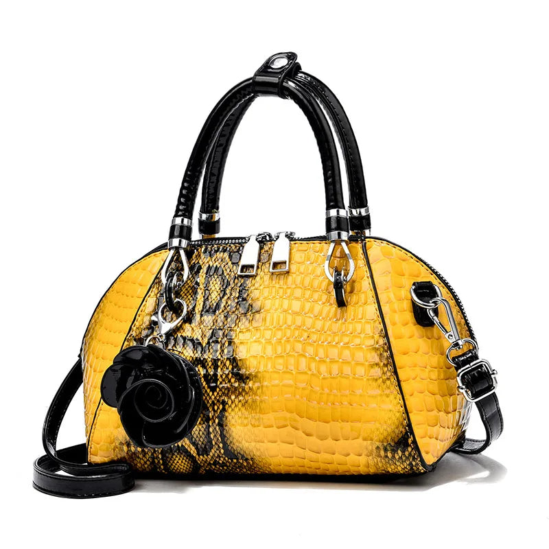 European / American Style Fashion Handbag – Yellow Crocodile Pattern Women Tote Bag, Small Shell Messenger Shoulder Bag